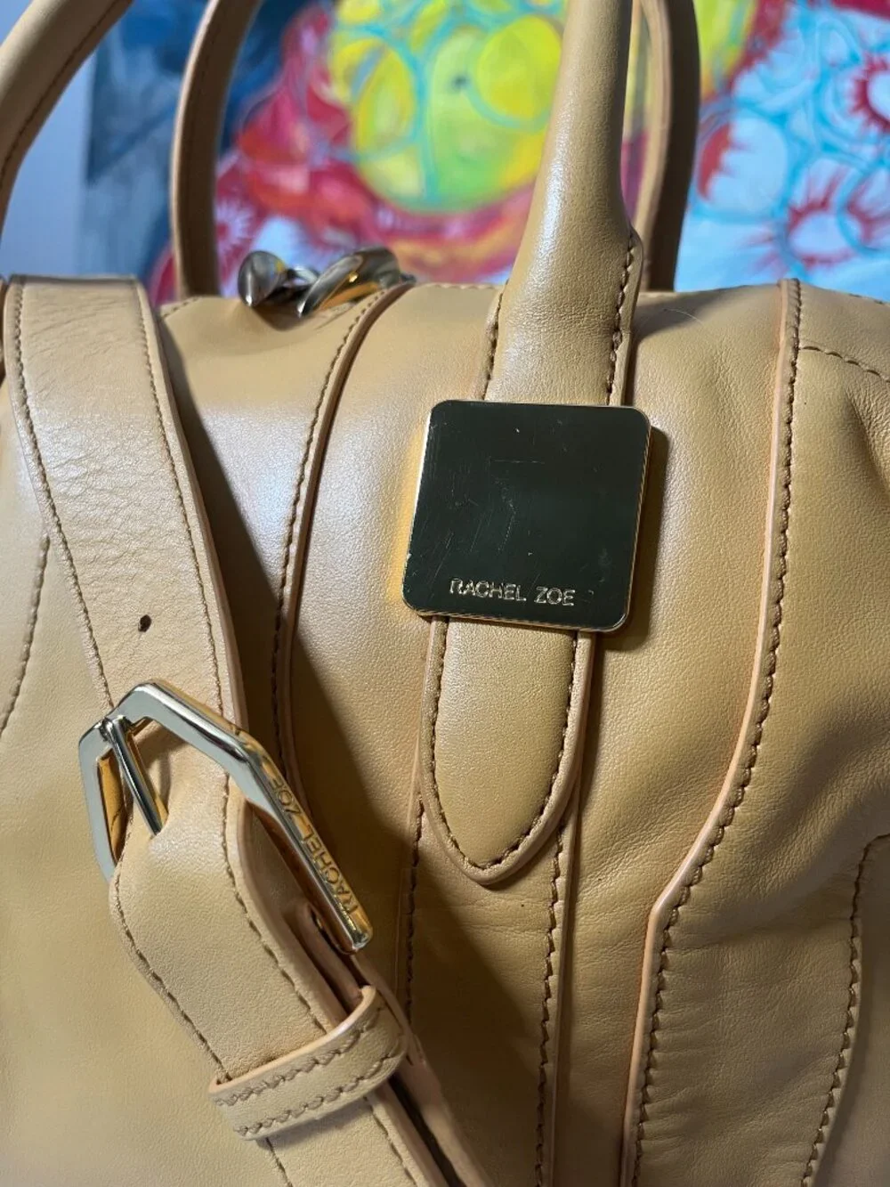 Rachel Zoe Leather Camel Convertible Satchel Bowler Tote Shoulder Bag